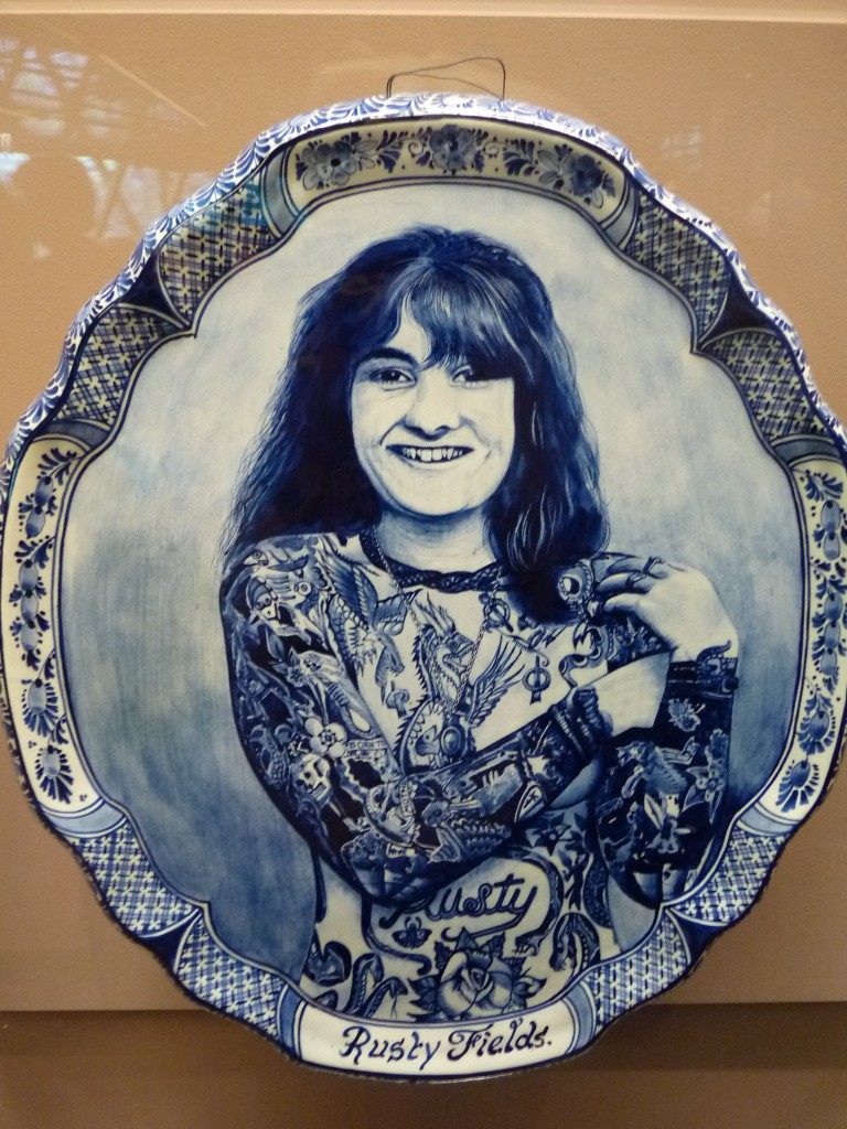 Porcelain Dish with the portrait of Rusty Field, former England's most tattooed woman.