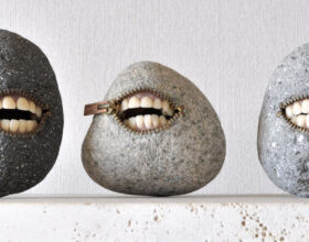 hirotoshi itoh - surrealistic stone sculpture - laughing stones