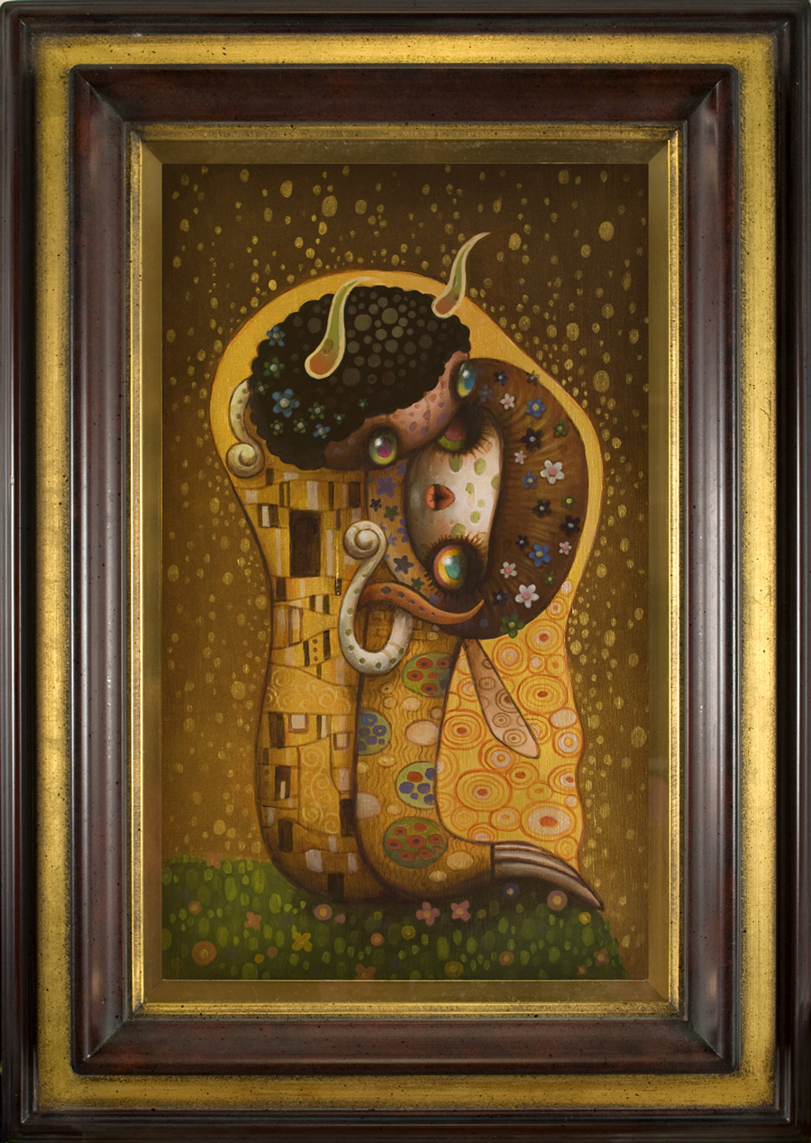 Yoko d'Holbachie - The Kiss - Klimt Tribute - Pop Surrealism Painting