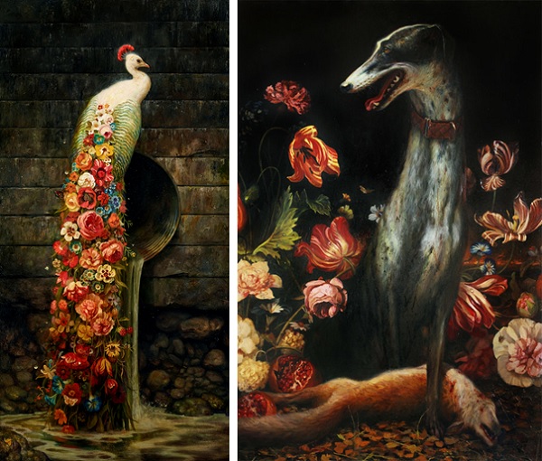 Martin Wittfooth surreal flowers animal paintings 