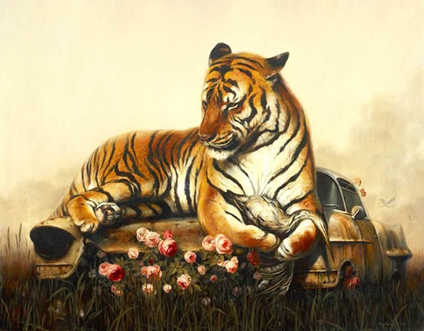 Martin Wittfooth surreal tiger animal painting 