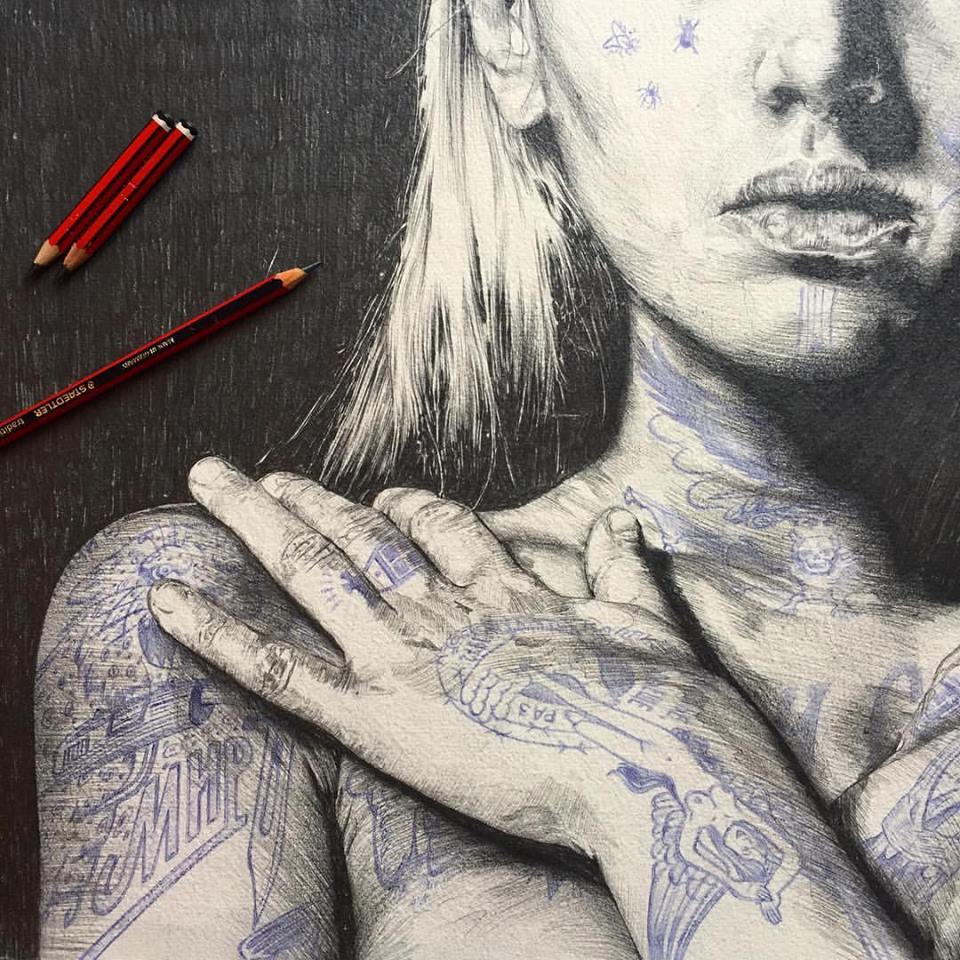 Breathtaking Ballpoint Pen Tattooed Portraits by Gabriel Moreno