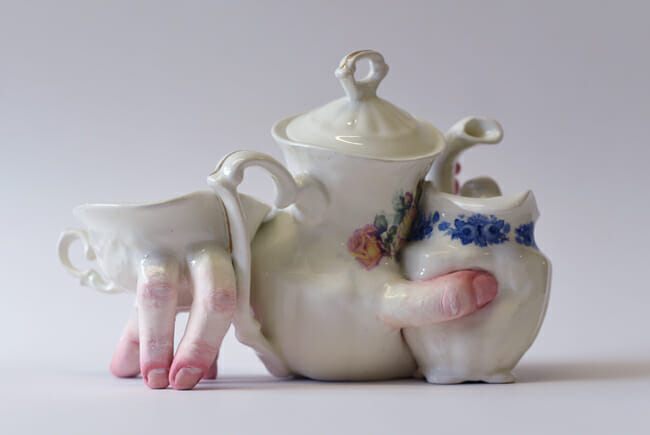 Ronit Baranga surreal hand teapot and cup sculpture