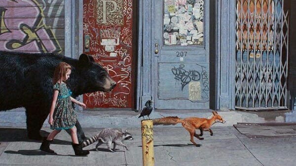 Kevin Peterson surreal urban animal childhood paintings 