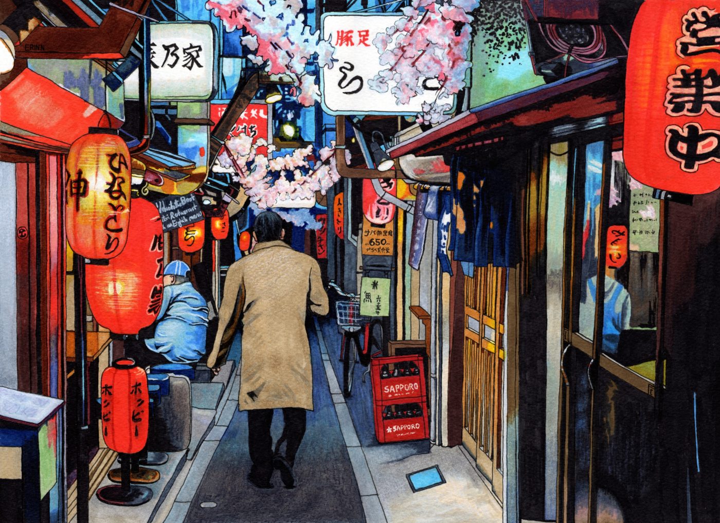 Tokyo alleyway drawing.