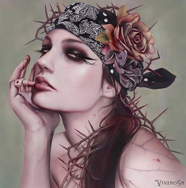 Brian Viveros thorn crown smokey eye portrait painting - How Did You Find Your Personal Style?