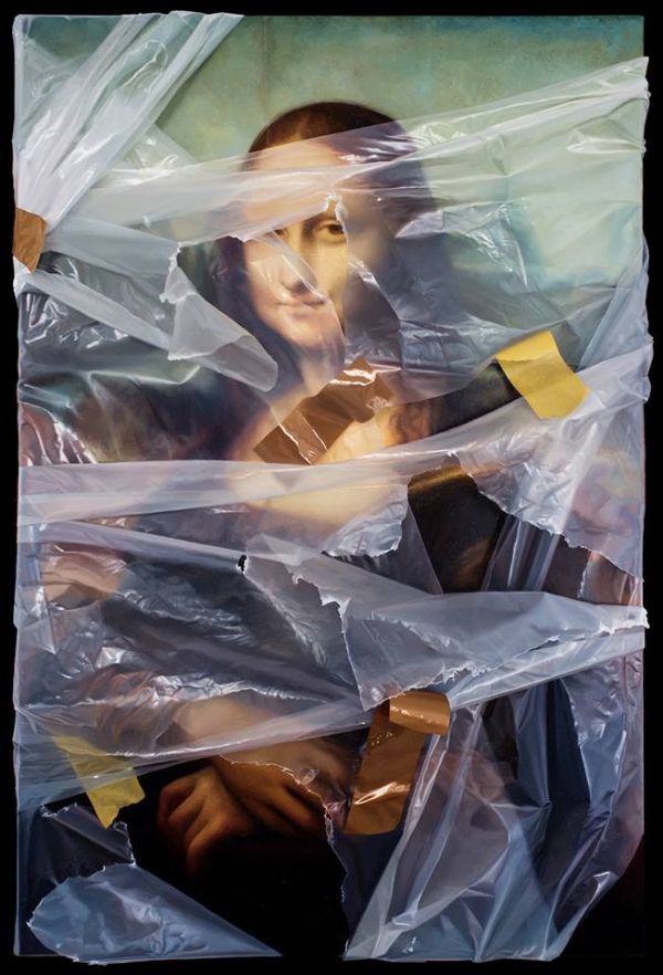 Robin Eley trompe l'oeil plastic wrapped Mona Lisa