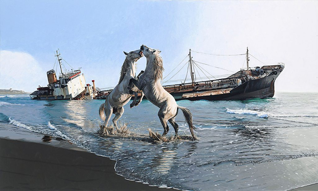 Josh Keyes I’ll love you till the end of the world acrylic on wood panel horse painting - How Did You Overcome Expectations to Create Work in Your Unique Style?