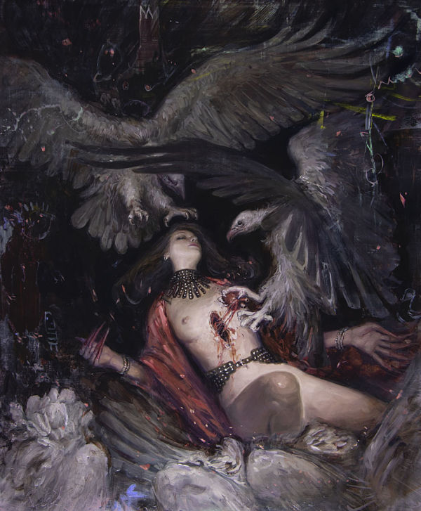 Nadezda, "The Descent", dark art nude painting 