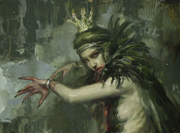 Nadezda, "Mad Queen", oil on panel painting 