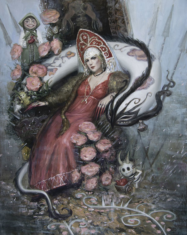 Nadezda, "The Red Maiden" surreal painting 