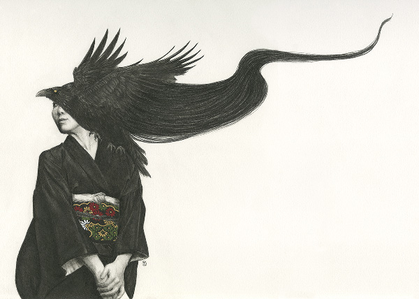 Stephanie Inagaki crow hair kimono drawing