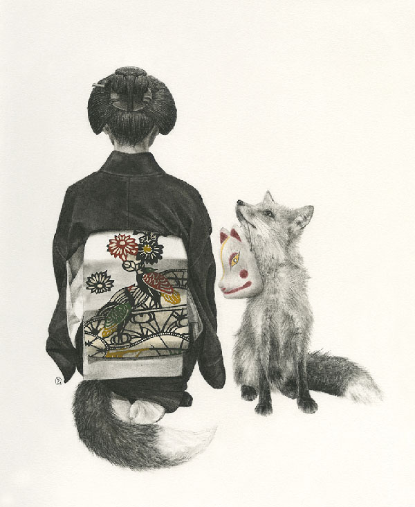 Stephanie Inagaki drawing fox kimono