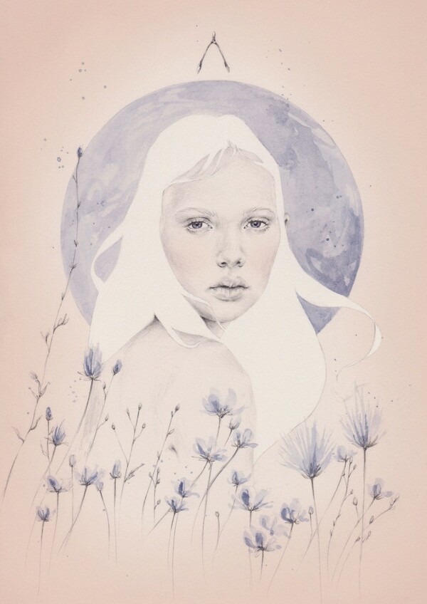 Emma Leonard blue moon and girl painting