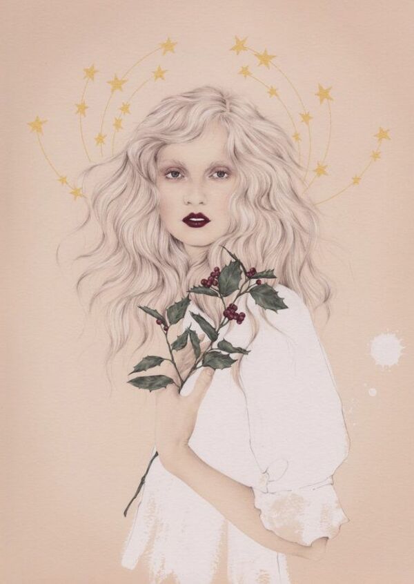 Emma Leonard- girl with holly and stars painting