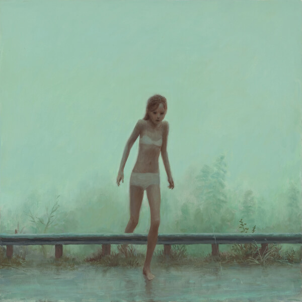 Aron Wiesenfeld girl stepping onto road painting