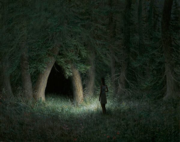 Aron Wiesenfeld girl in dark forest painting