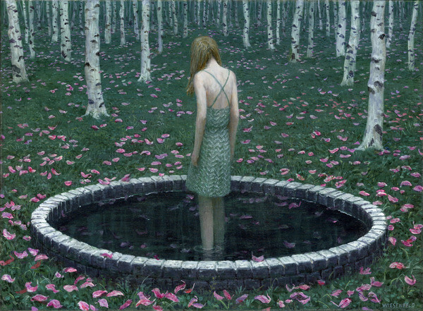 Aron Wiesenfeld girl standing in pond painting
