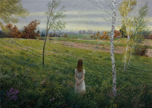Aron Wiesenfeld girl in green field painting