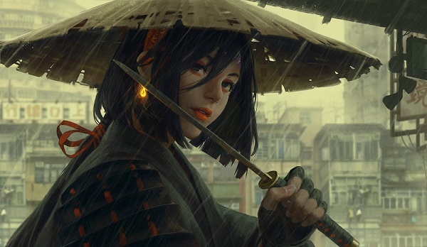 Guweiz digital painting girl with umbrella 