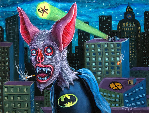 Jeremy Cross pop surreal bat batman familiars painting 