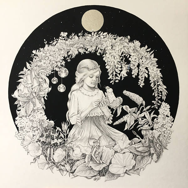 Jessica Mulholland, "Night Blooms' Allure", mixed media illustration 