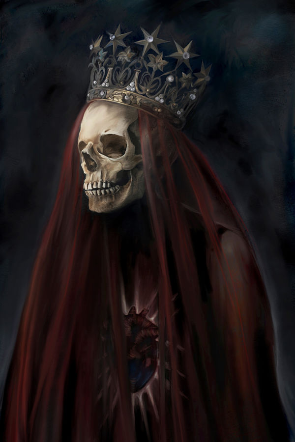 Juliana Loomer queen of hearts skull digital painting 