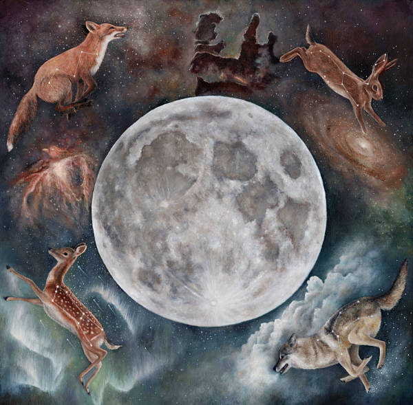 Meadow & Fawn surreal animal and moon painting 