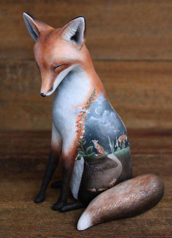 Meadow & Fawn, "Dance of Stars" dreaming fox sculpture 