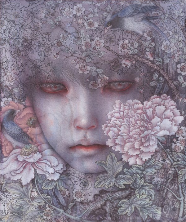 Atsuko Goto boy with birds and flowers painting 