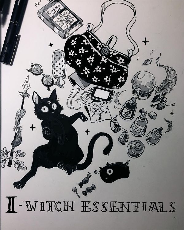 Gabriel Picolo cat witch doodle