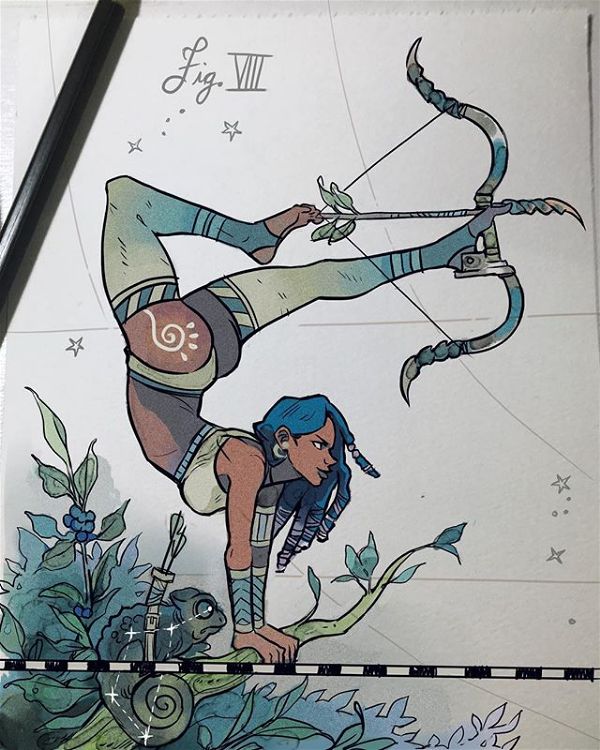 Gabriel Picolo woman archer doodle illustration 