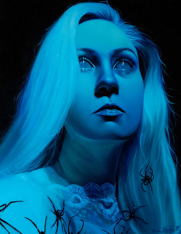 Rachael Bridge mourning blue spider portrait painting 