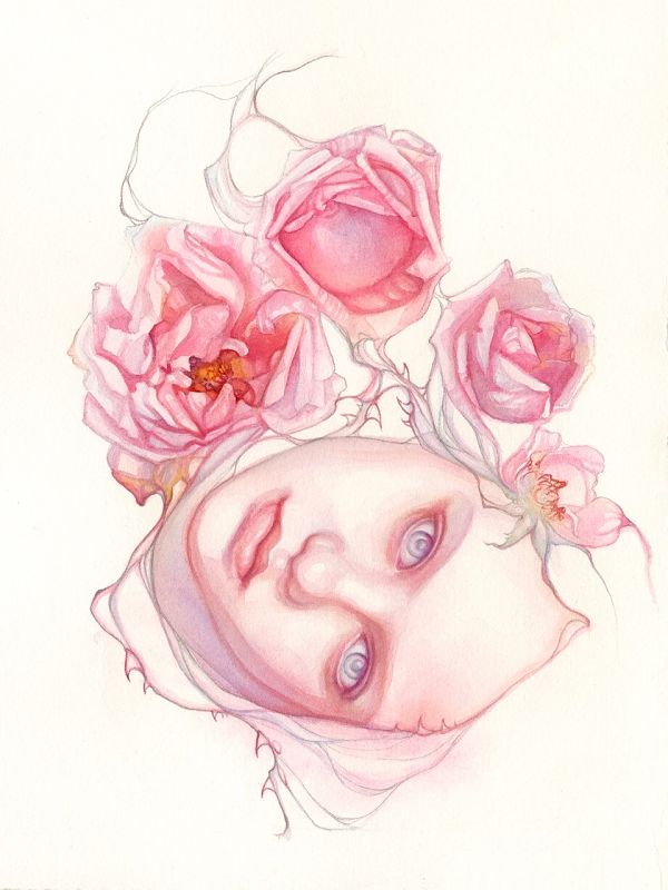 Tracy Lewis Full Bloom surreal watercolor portrait painting 