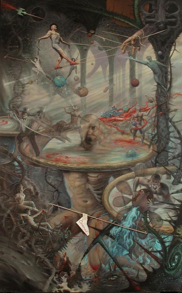 Mark Garro hell triptych surreal painting 