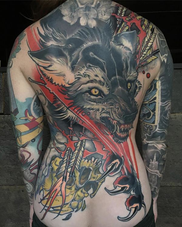 Teresa Sharpe take over Mike Moses wolf back tattoo
