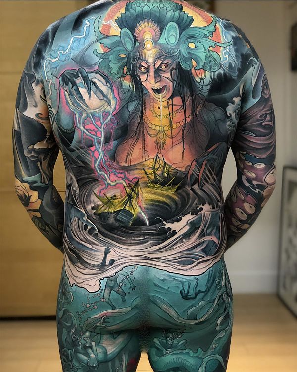 Teresa Sharpe take over Steve Moore ocean full body tattoo