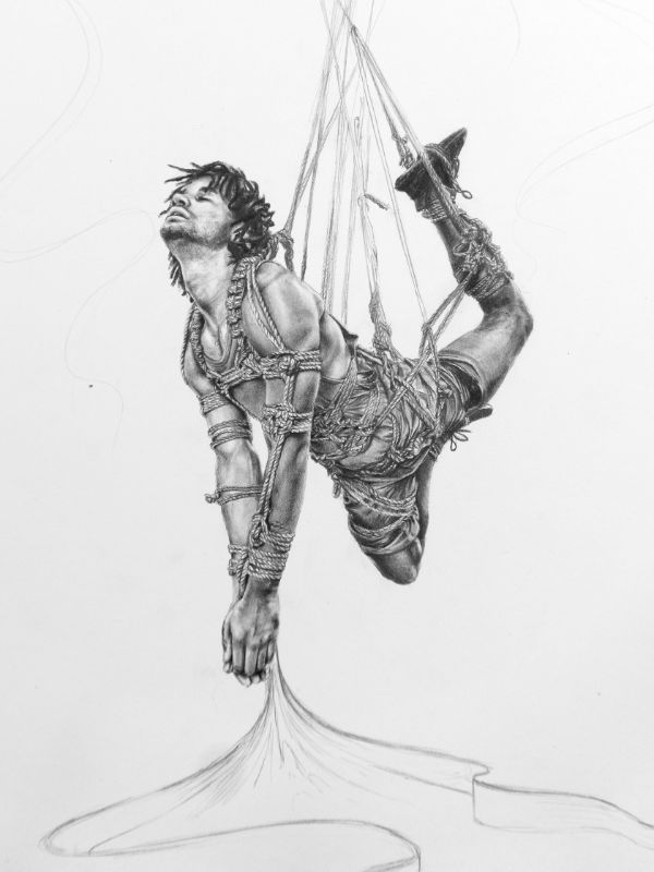 Anne Bengard Graphite Portrait Man Shibari Rope