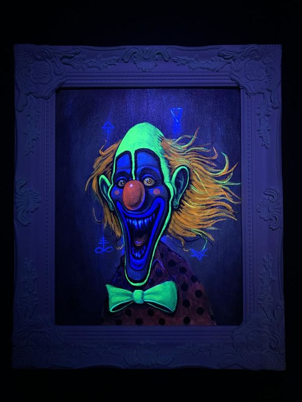 Gregory P. Rodriguez Coney Island Circus Clown black light "SPOOKHAUS!" painting 
