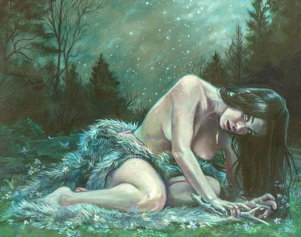 Jennifer Hrabota Lesser “Wylczyca” forest witch nude painting 