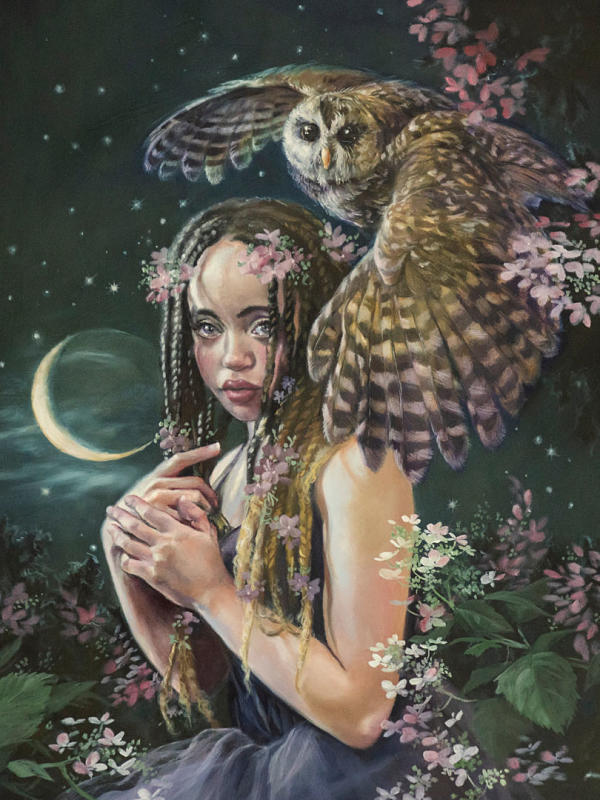 Jennifer Hrabota Lesser “Daughter of the Moon” oil painting at Haven Gallery 