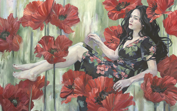 Jennifer Hrabota Lesser “Untethered" women floating on poppies painting 