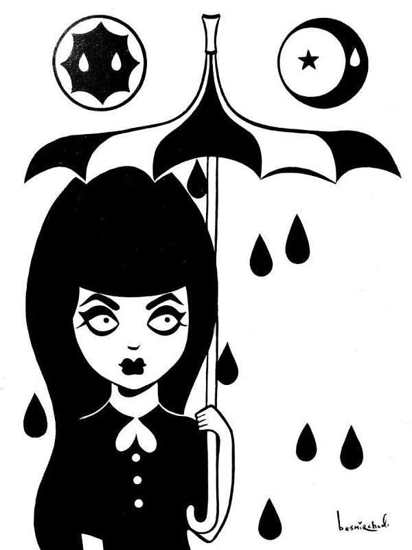 Megan Besmirched Spooky lowbrow black and white illustration 
