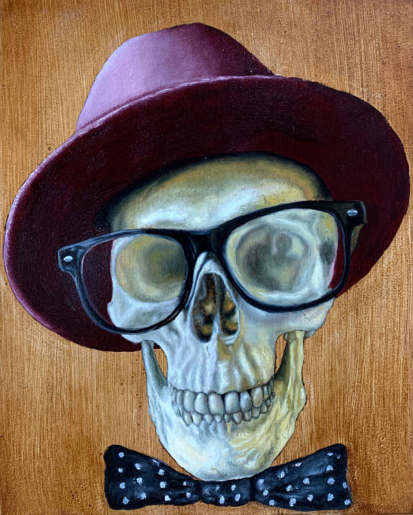 O'Neil Scott "The Good Life" skeleton wearing hat and glasses 