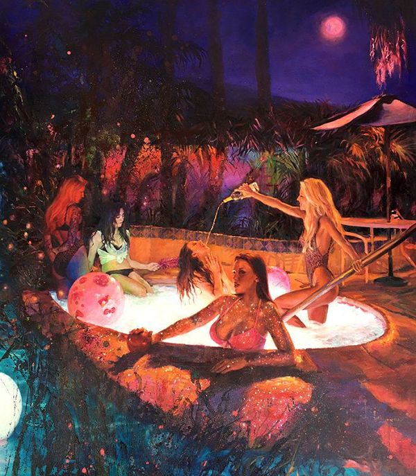 Natalia Fabia hot tub party oil painting