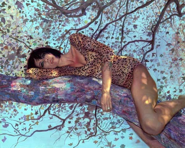 Natalia Fabia cheetah woman oil painting