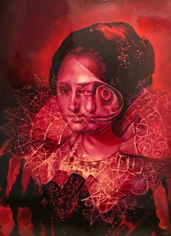 Nannette Cherry red Anamnesis After Paulus Moreelse surreal dark art painting 