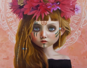olga esther painting for the ritual art exhibition pop surrealism