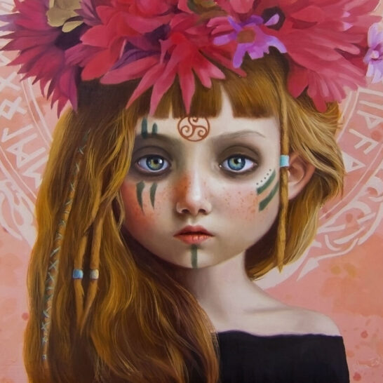 olga esther painting for the ritual art exhibition pop surrealism
