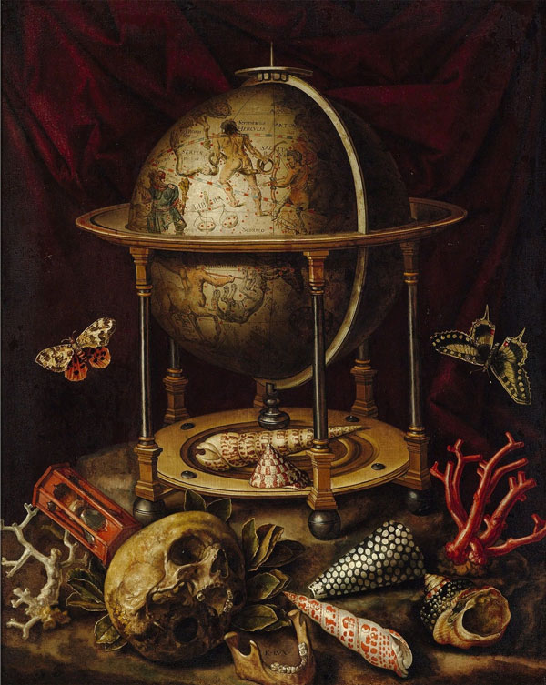 Vanitas surreal globe painting 
